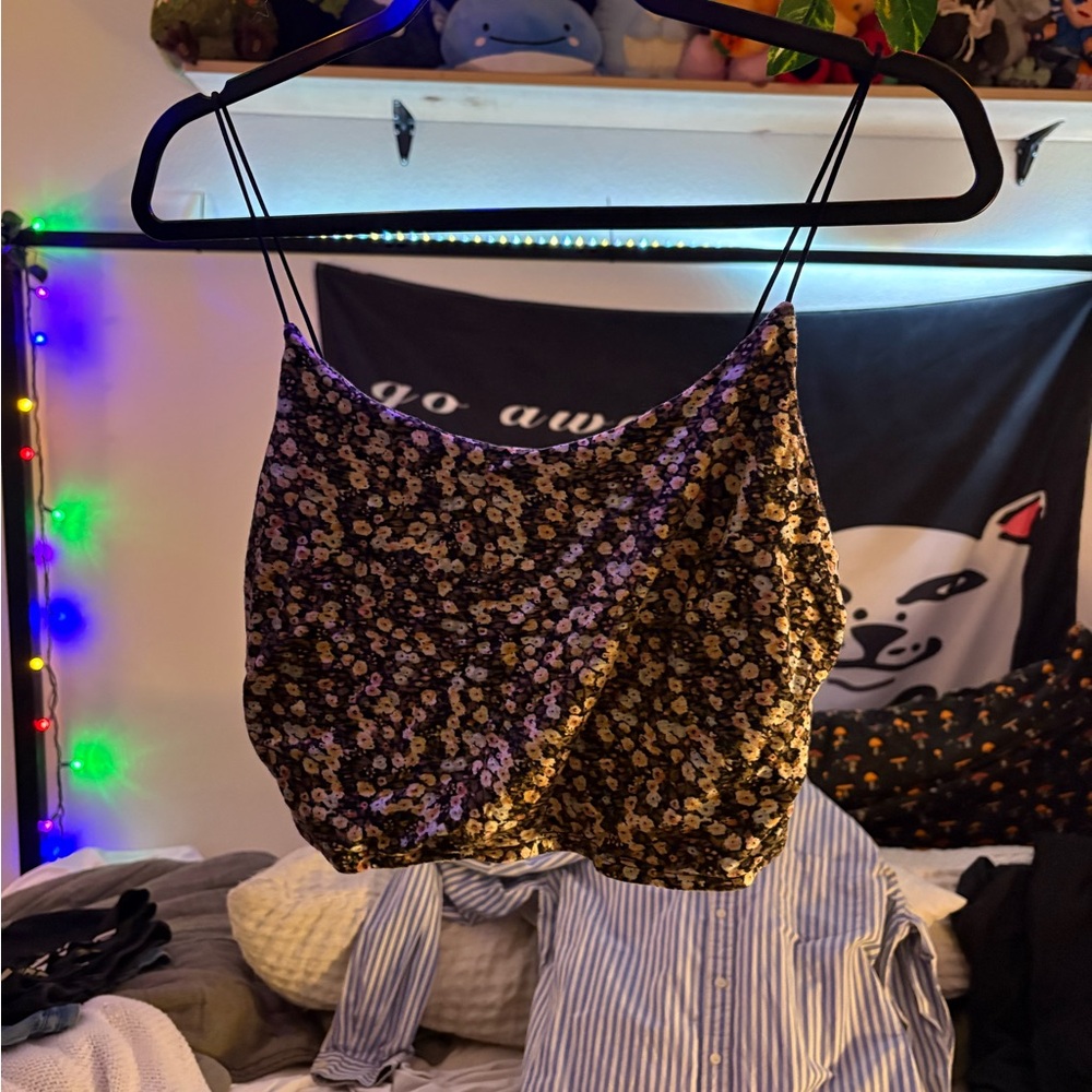 Garage Black and Pink Floral Top